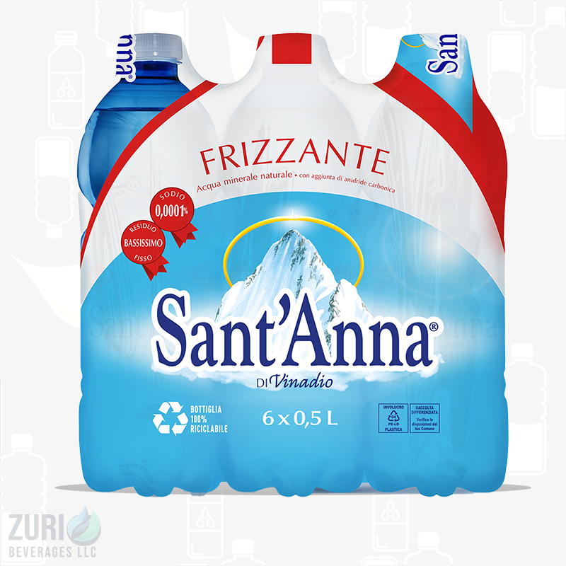 Sant'Anna Frizzante Sparkling Natural Mineral Water - 6 Pack (500ml) - Made in Italy
